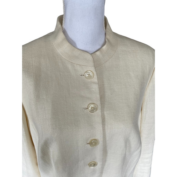 Vintage Lauren Ralph Lauren Nehru Jacket 1990's Sz 14W Ivory White Linen Fitted - Picture 2 of 12